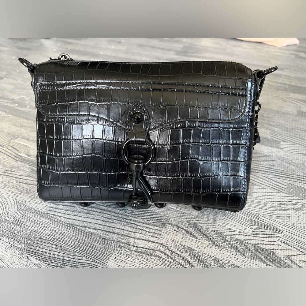 Rebecca Minkoff Black Croc-Embossed Crossbody Bag